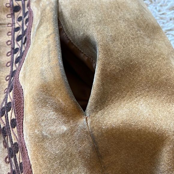 Vintage Boho Styled Leather Coat with Faux Fur trim Large - Picture 12 of 16